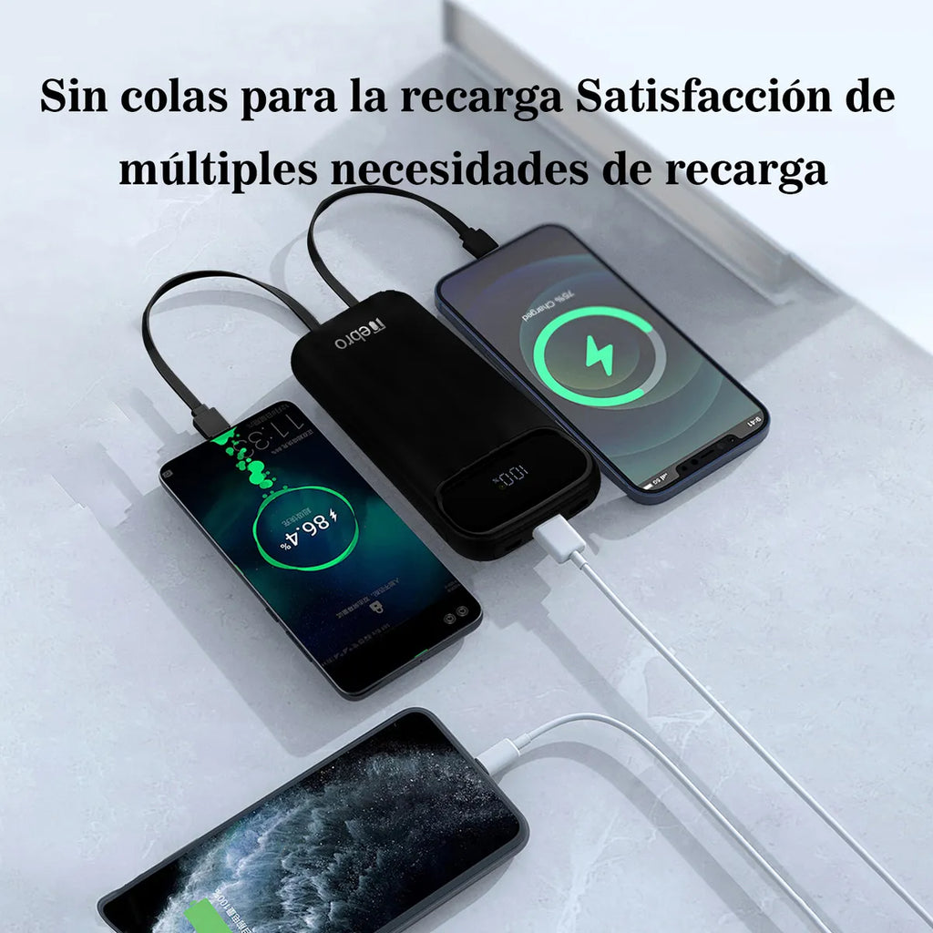 Batería Externa de 20,000 mAh con Carga Rápida y Cables Integrados