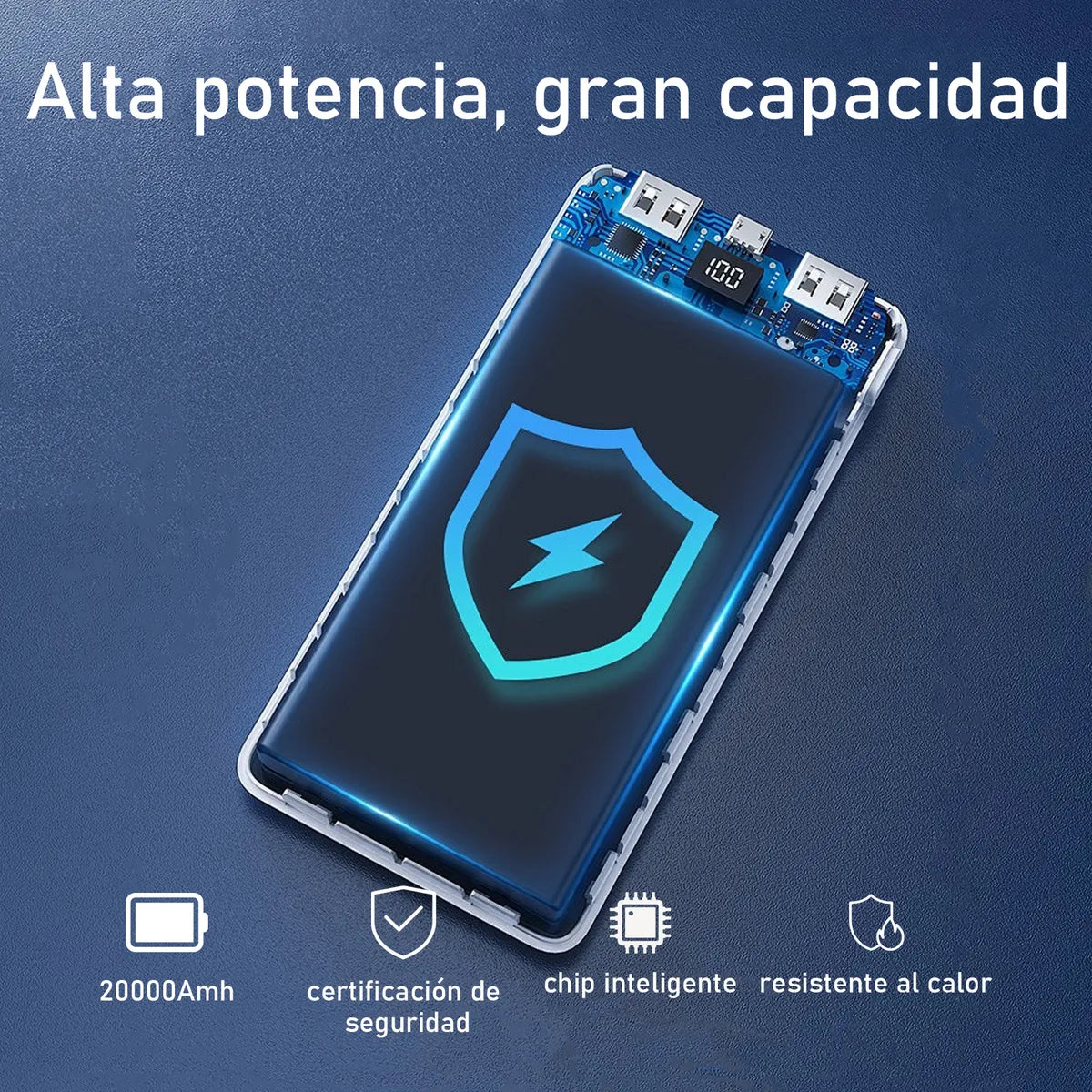 Batería Externa de 20,000 mAh con Carga Rápida y Cables Integrados