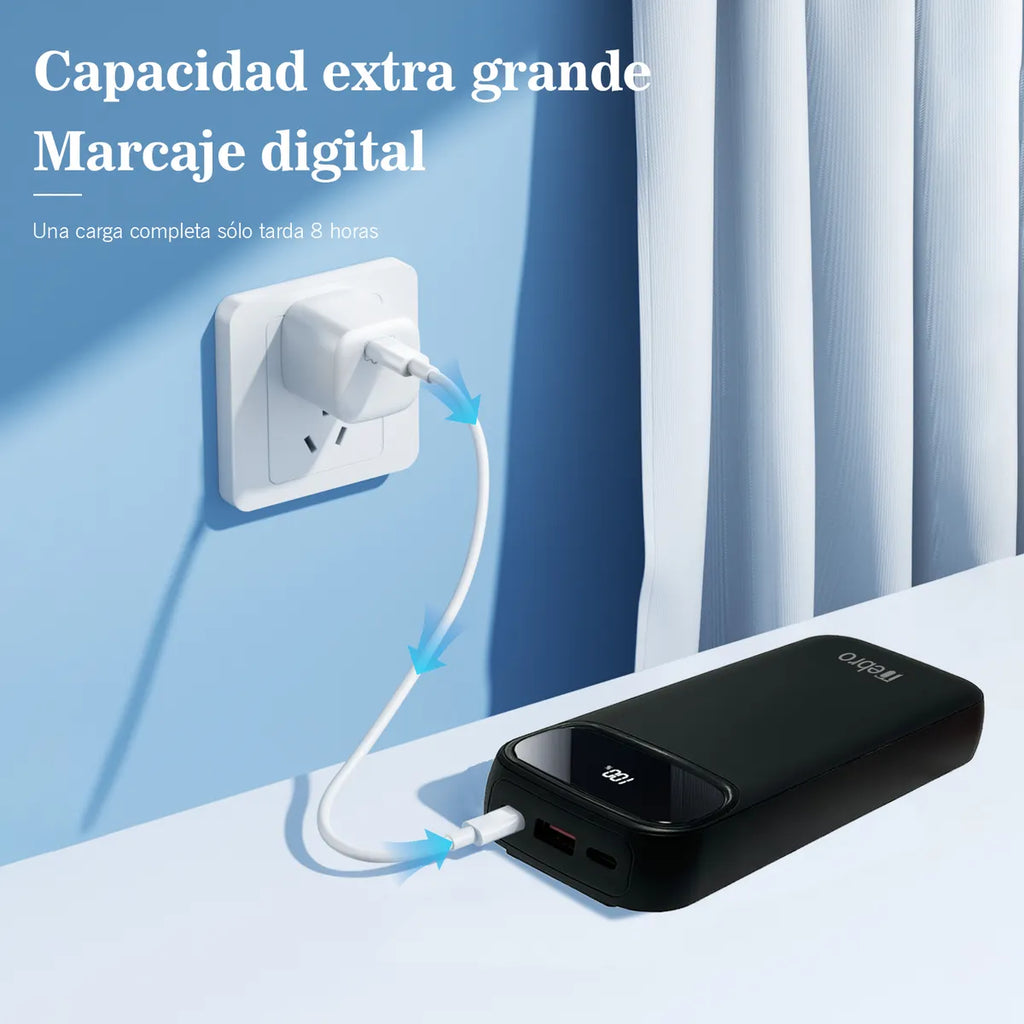 Batería Externa de 20,000 mAh con Carga Rápida y Cables Integrados