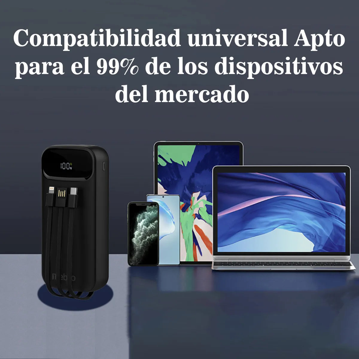 Batería Externa de 20,000 mAh con Carga Rápida y Cables Integrados