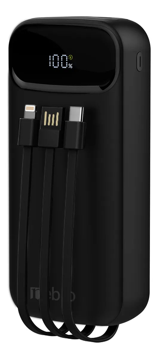 Batería Externa de 20,000 mAh con Carga Rápida y Cables Integrados